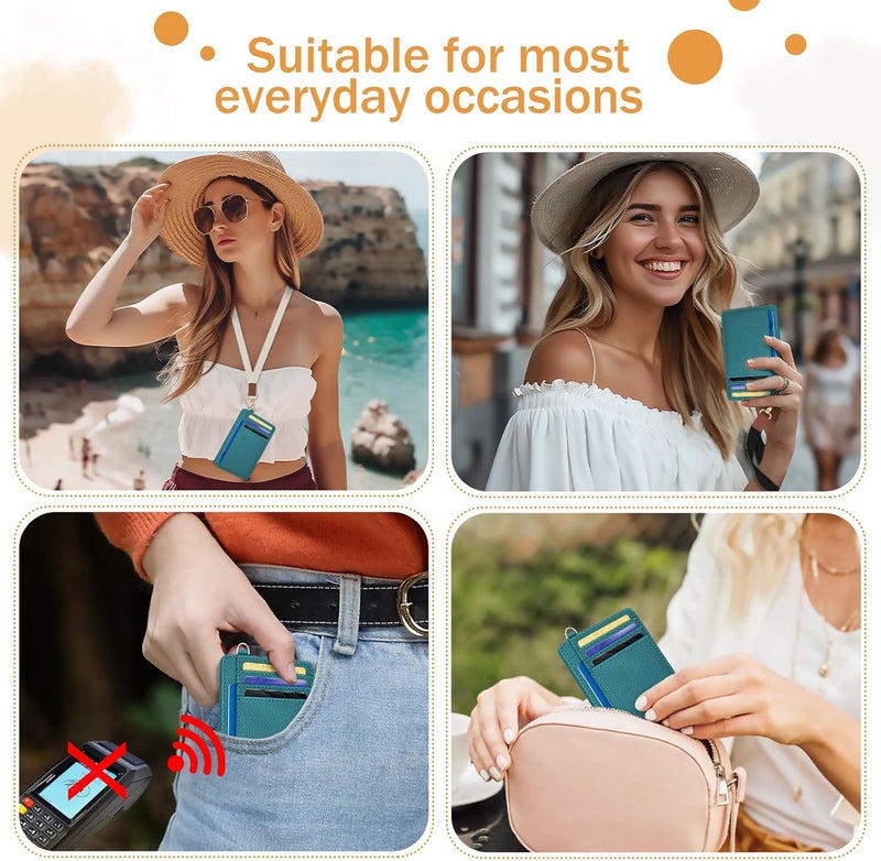 Yonlevres Credit Card Holder for Women, Slim RFID Wallet Front Pocket Small Card Holder, Travel ID Window PU Leather Cute Funny Thin RFID Blocking Case Organizer Gifts Ladies Blue - Image 3